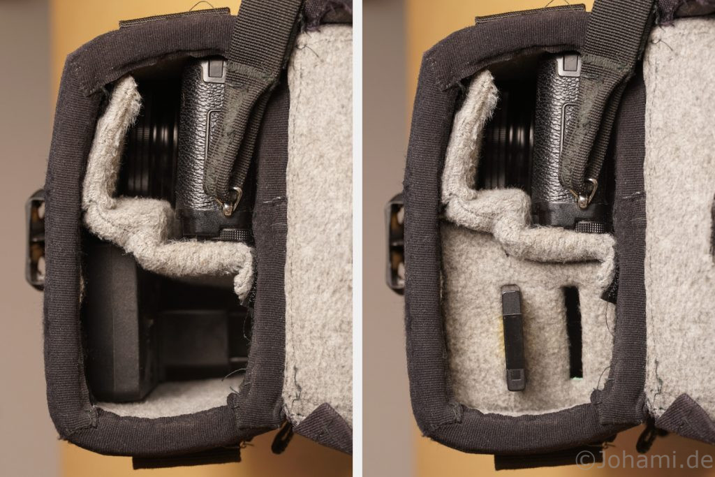 Die Trennwand hält die Gegenstände fest in der Tasche und bietet eine Möglichkeit zur Organisation.
